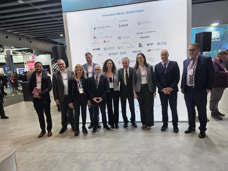 Hellenic Spanish Chamber delegates at the Greek Pavilion at MWC Barcelona 2026.