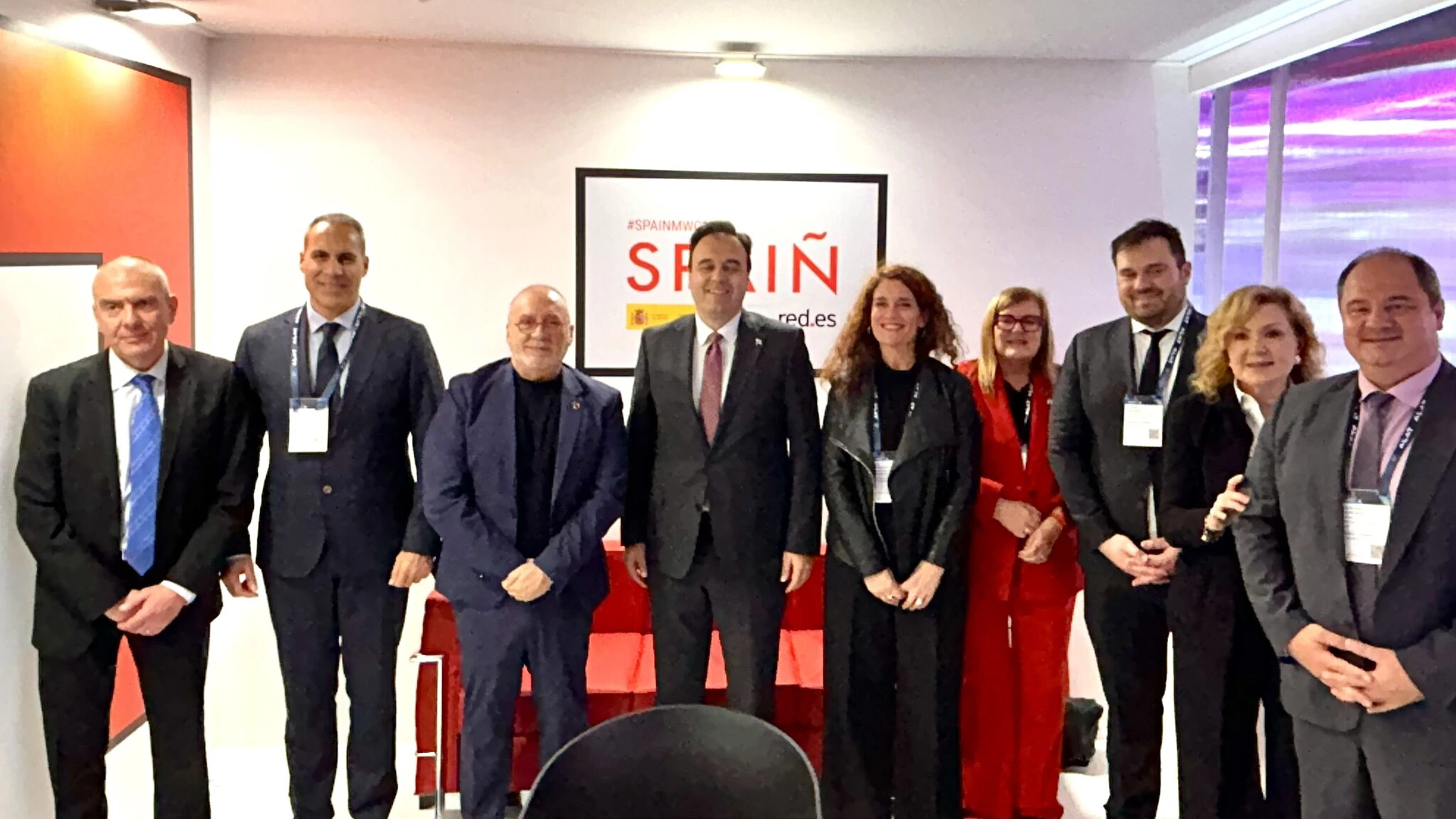 Participants in the Greece, Spain ministerial meeting at the Spanish Pavilion, MWC Barcelona 2025.