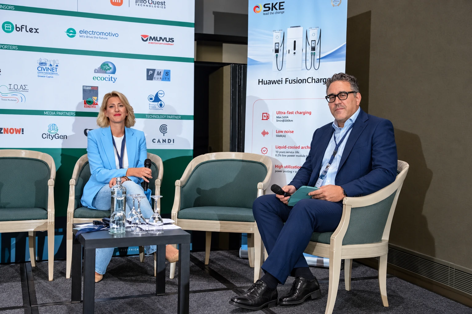 Vivian Tegou and Tasos Flambouras at the Electric + Micro Mobility Forum, Athens, 1 October 2026.
